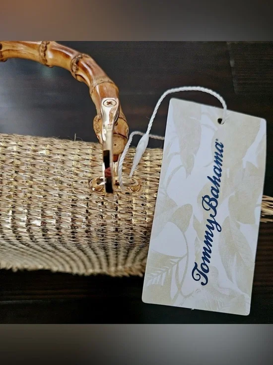 Tommy Bahama Bamboo Handle Raffia Fringe Crossbody Bag Luxe Resort Boho Beach - Picture 9 of 10